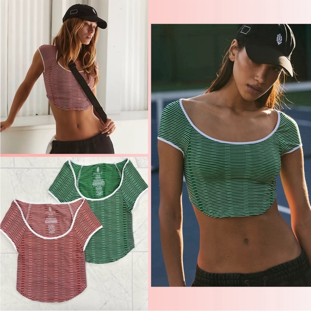 Free People Striped Crop Top in Green and Red